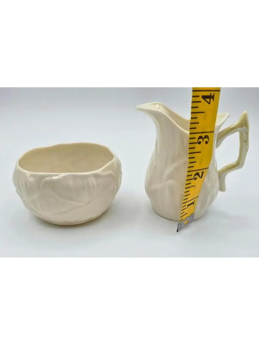 Vintage Belleek Irish Porcelain Lily Pattern Creamer & Sugar Bowl Set Ivory